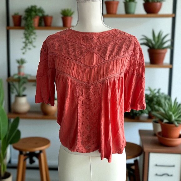SUNDANCE Orange Embroidered Blouse Top Size Small - Picture 1 of 7